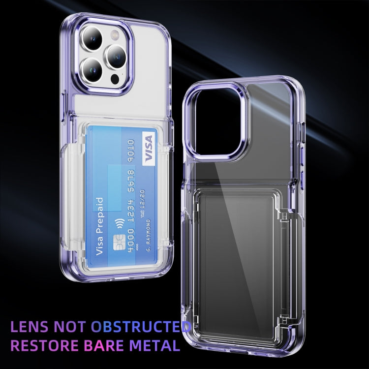 For iPhone 16 Card Holder Acrylic Hybrid TPU Phone Case(Transparent Purple)