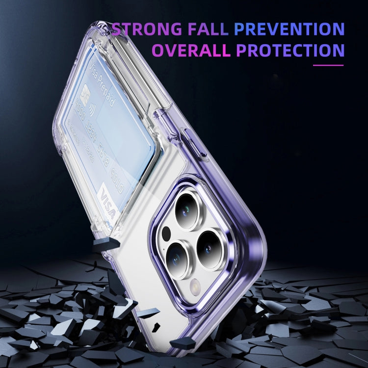 For iPhone 16 Card Holder Acrylic Hybrid TPU Phone Case(Transparent Purple)