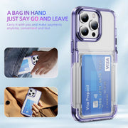 For iPhone 16 Card Holder Acrylic Hybrid TPU Phone Case(Transparent Purple)