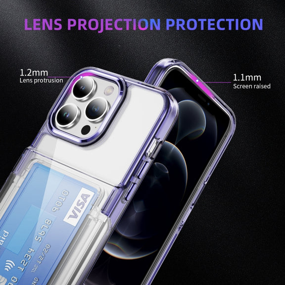 For iPhone 16 Card Holder Acrylic Hybrid TPU Phone Case(Transparent Purple)