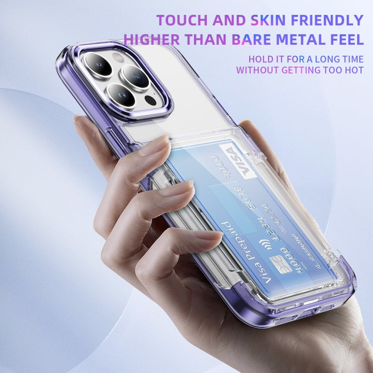 For iPhone 16 Card Holder Acrylic Hybrid TPU Phone Case(Transparent Purple)