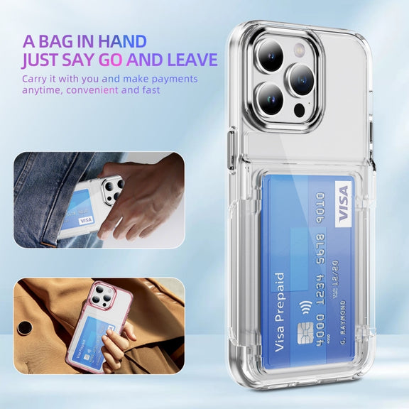 For iPhone 16 Pro Card Holder Acrylic Hybrid TPU Phone Case(Transparent)