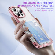 For iPhone 16 Pro Max Card Holder Acrylic Hybrid TPU Phone Case(Transparent Pink)