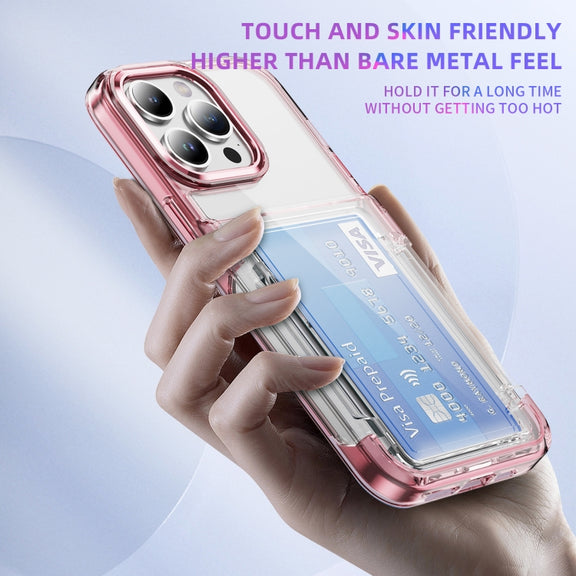 For iPhone 16 Pro Max Card Holder Acrylic Hybrid TPU Phone Case(Transparent Pink)