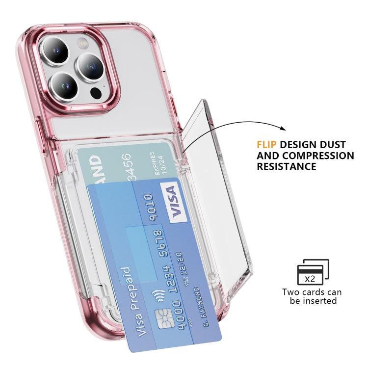 For iPhone 16 Pro Max Card Holder Acrylic Hybrid TPU Phone Case(Transparent Pink)