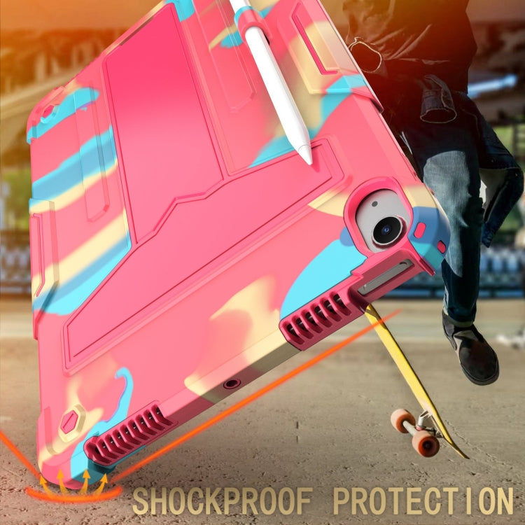 For iPad Air 11 2024 T Holder Robot Silicone Hybrid PC Tablet Case(Camouflage Rose Red) - iPad Air 11 2024 Cases by PMC TechLife | Online Shopping South Africa | PMC TechLife | Buy Now Pay Later Mobicred