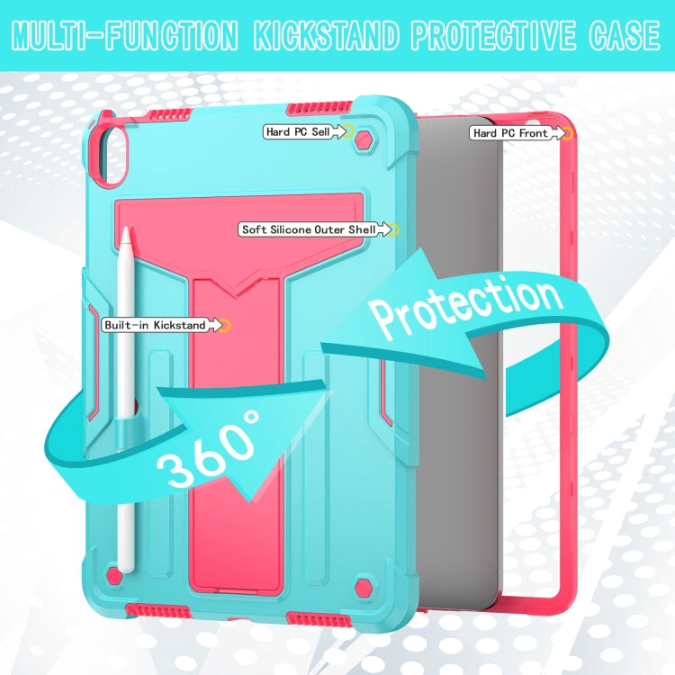 For iPad Air 11 2025 /  2024 T Holder Robot Silicone Hybrid PC Tablet Case(Mint Rose Red) - free shipping - PMC TechLife - Order now!