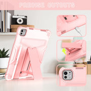 For iPad Pro 11 2024 T Holder Robot Silicone Hybrid PC Tablet Case(Rose Gold)