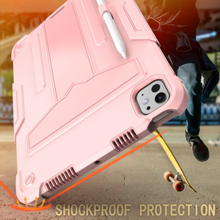 For iPad Pro 11 2024 T Holder Robot Silicone Hybrid PC Tablet Case(Rose Gold)