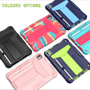 For iPad Pro 11 2024 T Holder Robot Silicone Hybrid PC Tablet Case(Navy Yellow Green)