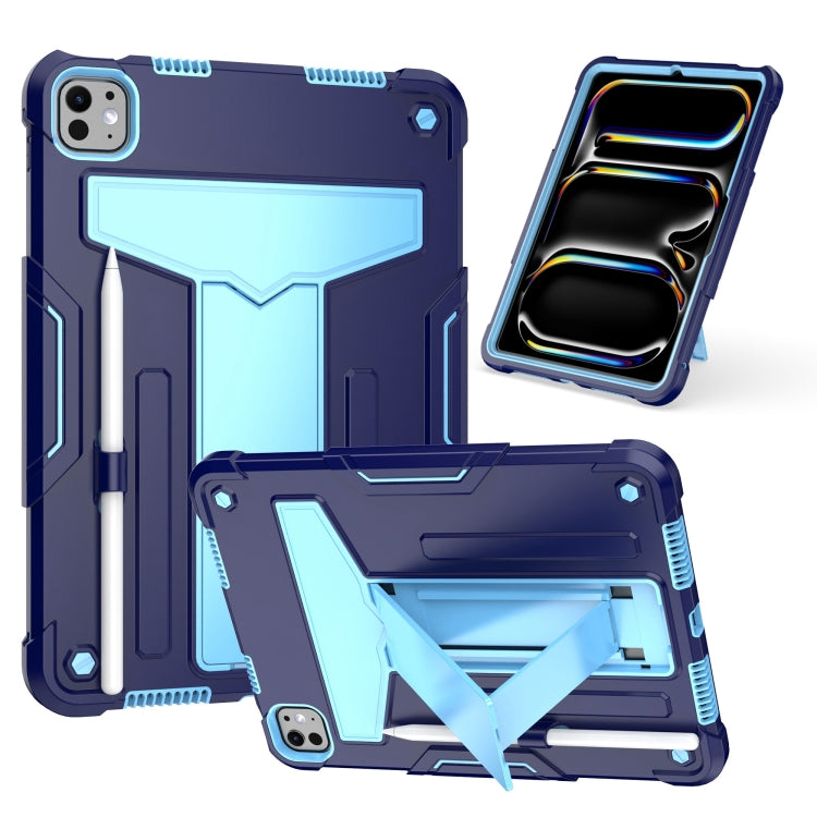 For iPad Pro 11 2024 T Holder Robot Silicone Hybrid PC Tablet Case(Navy Blue Blue) - iPad Pro 11 2024 Cases by PMC TechLife | Online Shopping South Africa | PMC TechLife | Buy Now Pay Later Mobicred