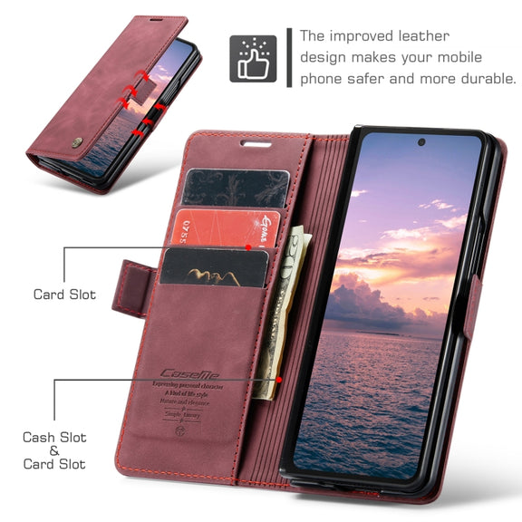 For Samsung Galaxy Z Fold6 5G CaseMe 013 Multifunctional Horizontal Flip Leather Phone Case(Wine Red)