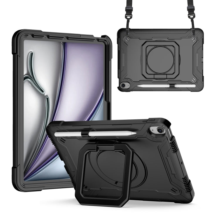 For iPad Air 11 2024 Handle Grip Holder Silicone Hybrid PC Tablet Case with Strap(Black) - iPad Air 11 2024 Cases by PMC TechLife | Online Shopping South Africa | PMC TechLife | Buy Now Pay Later Mobicred