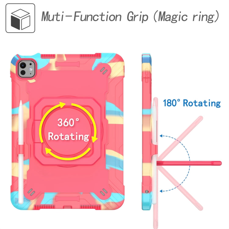 For iPad Pro 11 2024 Handle Grip Holder Silicone Hybrid PC Tablet Case with Strap(Camouflage Rose Red) - iPad Pro 11 2024 Cases by PMC TechLife | Online Shopping South Africa | PMC TechLife | Buy Now Pay Later Mobicred