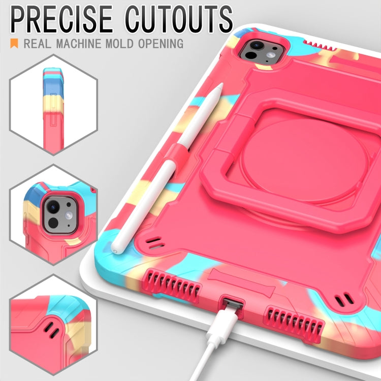 For iPad Pro 11 2024 Handle Grip Holder Silicone Hybrid PC Tablet Case with Strap(Camouflage Rose Red) - iPad Pro 11 2024 Cases by PMC TechLife | Online Shopping South Africa | PMC TechLife | Buy Now Pay Later Mobicred