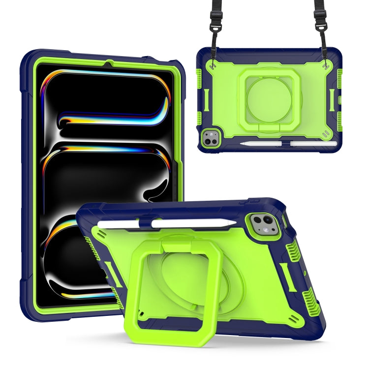 For iPad Pro 11 2024 Handle Grip Holder Silicone Hybrid PC Tablet Case with Strap(Navy Yellow Green) - iPad Pro 11 2024 Cases by PMC TechLife | Online Shopping South Africa | PMC TechLife | Buy Now Pay Later Mobicred