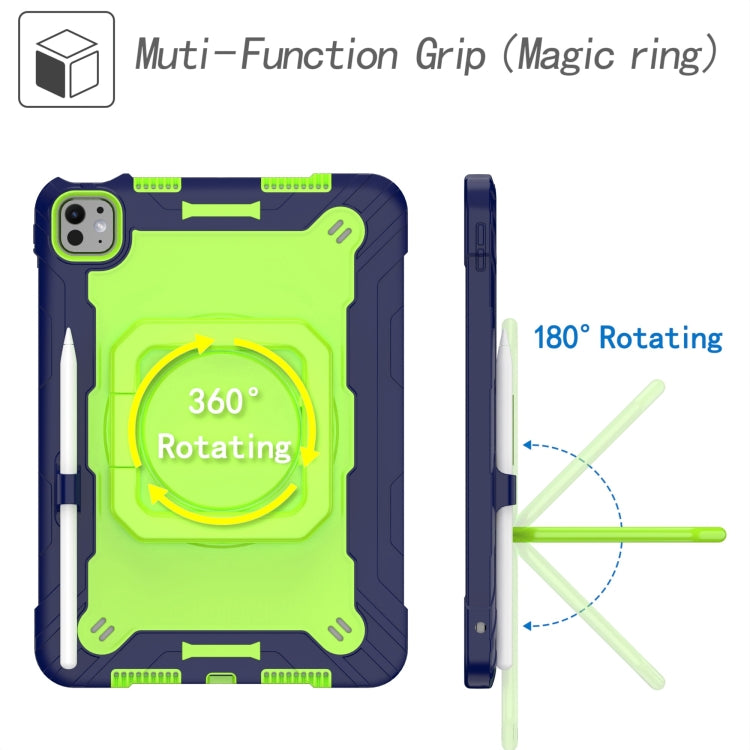 For iPad Pro 11 2024 Handle Grip Holder Silicone Hybrid PC Tablet Case with Strap(Navy Yellow Green) - iPad Pro 11 2024 Cases by PMC TechLife | Online Shopping South Africa | PMC TechLife | Buy Now Pay Later Mobicred
