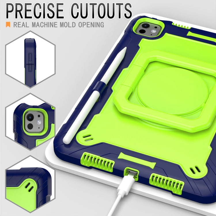For iPad Pro 11 2024 Handle Grip Holder Silicone Hybrid PC Tablet Case with Strap(Navy Yellow Green) - iPad Pro 11 2024 Cases by PMC TechLife | Online Shopping South Africa | PMC TechLife | Buy Now Pay Later Mobicred