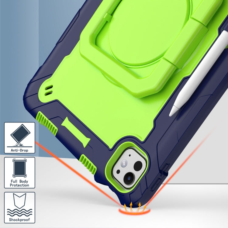 For iPad Pro 11 2024 Handle Grip Holder Silicone Hybrid PC Tablet Case with Strap(Navy Yellow Green) - iPad Pro 11 2024 Cases by PMC TechLife | Online Shopping South Africa | PMC TechLife | Buy Now Pay Later Mobicred