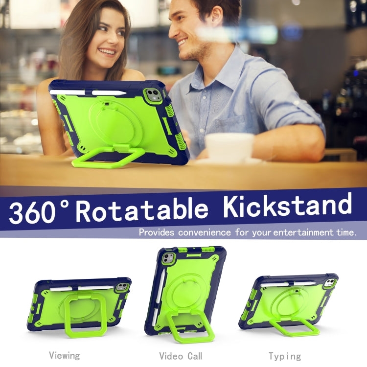 For iPad Pro 11 2024 Handle Grip Holder Silicone Hybrid PC Tablet Case with Strap(Navy Yellow Green) - iPad Pro 11 2024 Cases by PMC TechLife | Online Shopping South Africa | PMC TechLife | Buy Now Pay Later Mobicred