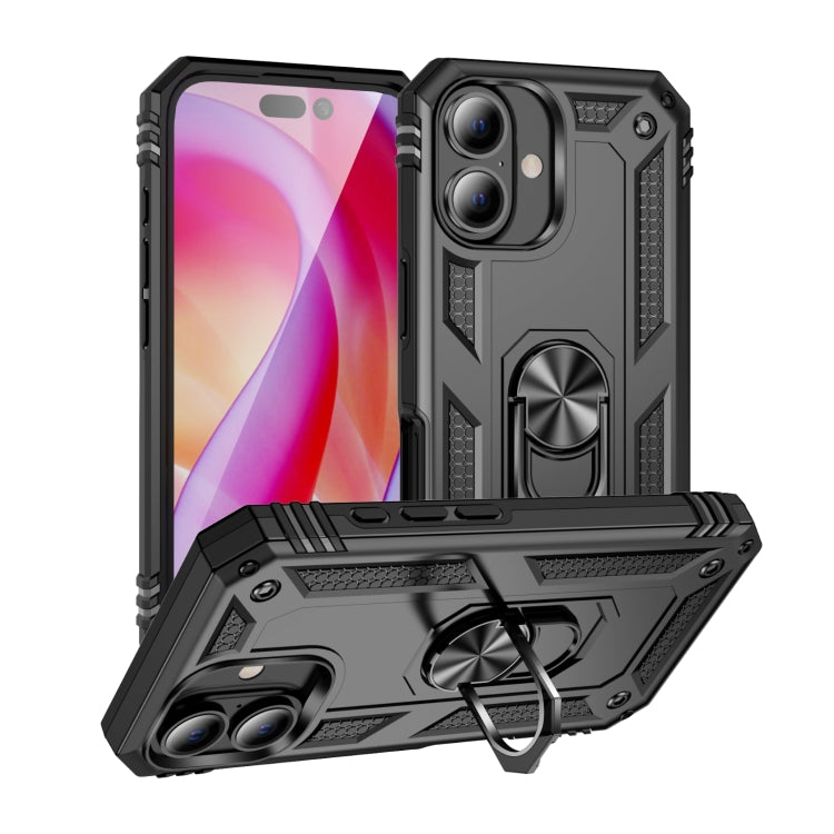 For iPhone 16 Shockproof TPU Hybrid PC Phone Case with Holder(Black) - iPhone 16 Cases by PMC TechLife | Online Shopping South Africa | PMC TechLife | Buy Now Pay Later Mobicred