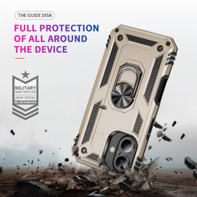 For iPhone 16 Shockproof TPU Hybrid PC Phone Case with Holder(Gold) - iPhone 16 Cases by PMC TechLife | Online Shopping South Africa | PMC TechLife | Buy Now Pay Later Mobicred