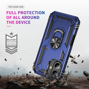 For iPhone 16 Shockproof TPU Hybrid PC Phone Case with Holder(Blue)