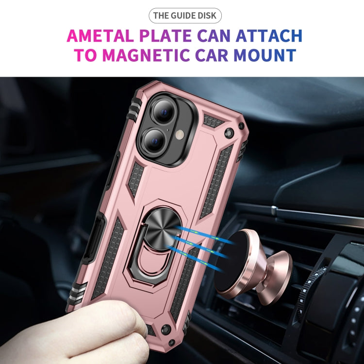 For iPhone 16 Shockproof TPU Hybrid PC Phone Case with Holder(Rose Gold) - iPhone 16 Cases by PMC TechLife | Online Shopping South Africa | PMC TechLife | Buy Now Pay Later Mobicred