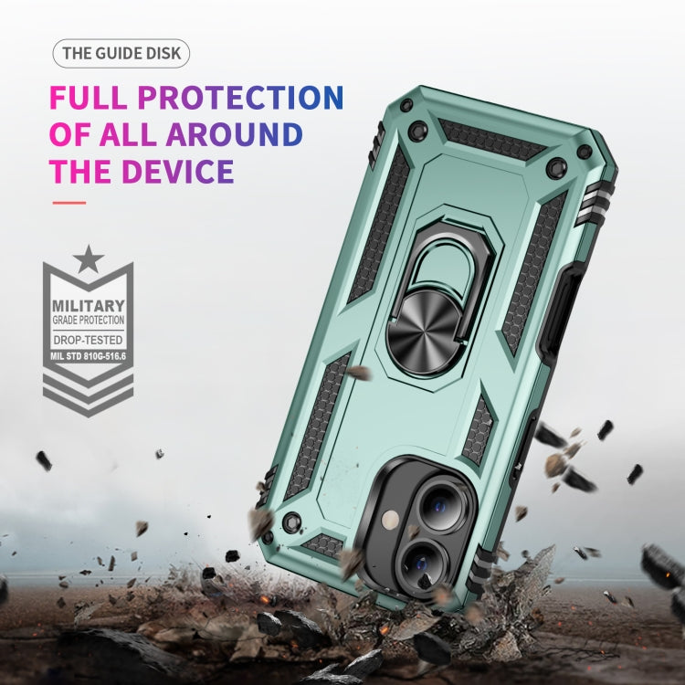 For iPhone 16 Shockproof TPU Hybrid PC Phone Case with Holder(Dark Green) - iPhone 16 Cases by PMC TechLife | Online Shopping South Africa | PMC TechLife | Buy Now Pay Later Mobicred
