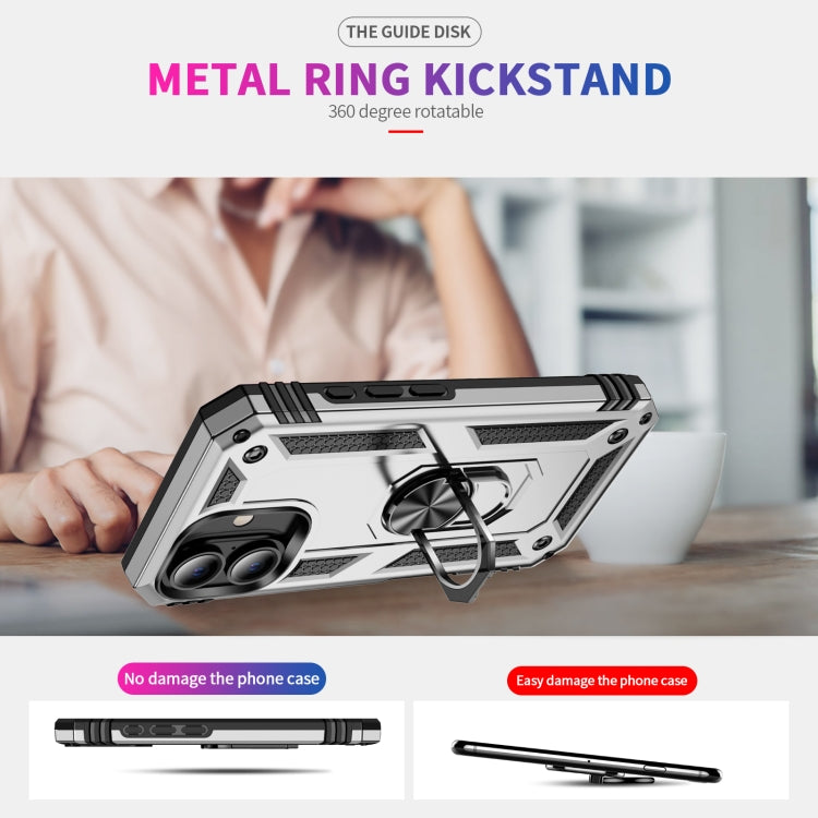 For iPhone 16 Shockproof TPU Hybrid PC Phone Case with Holder(Silver) - free shipping - PMC TechLife - Order now!