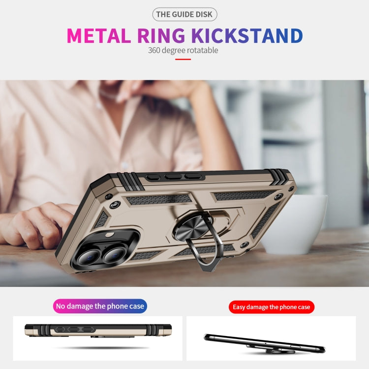 For iPhone 16 Plus Shockproof TPU Hybrid PC Phone Case with Holder(Gold) - iPhone 16 Plus Cases by PMC TechLife | Online Shopping South Africa | PMC TechLife | Buy Now Pay Later Mobicred