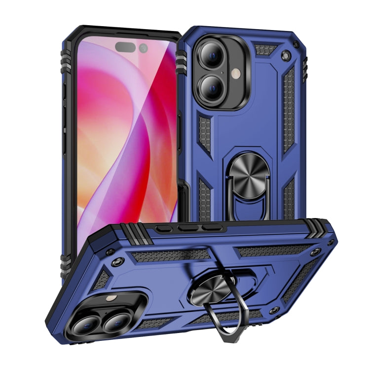 For iPhone 16 Plus Shockproof TPU Hybrid PC Phone Case with Holder(Blue) - iPhone 16 Plus Cases by PMC TechLife | Online Shopping South Africa | PMC TechLife | Buy Now Pay Later Mobicred