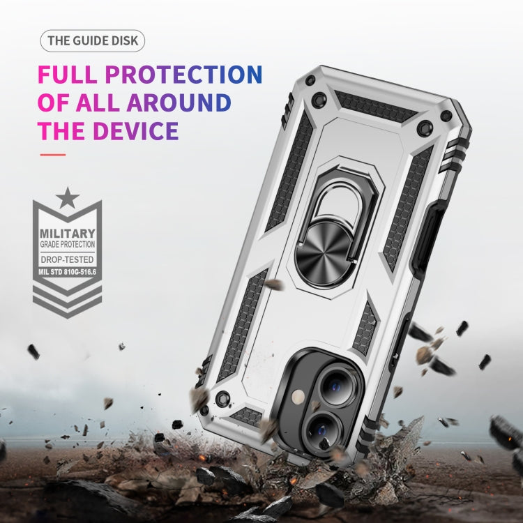 For iPhone 16 Plus Shockproof TPU Hybrid PC Phone Case with Holder(Silver) - iPhone 16 Plus Cases by PMC TechLife | Online Shopping South Africa | PMC TechLife | Buy Now Pay Later Mobicred