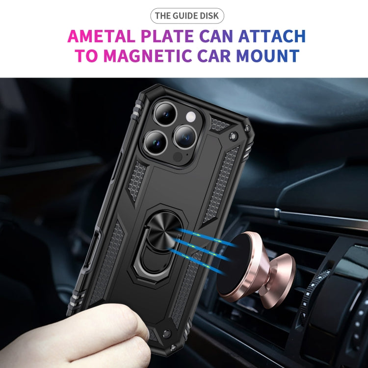 For iPhone 16 Pro Max Shockproof TPU Hybrid PC Phone Case with Holder(Black)