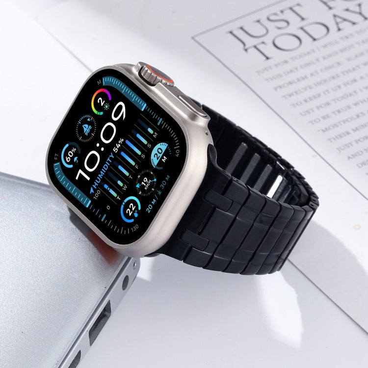 For Apple Watch SE 44mm Magnetic Stainless Steel Watch Band(Black)