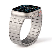 For Apple Watch Series 4 44mm Magnetic Stainless Steel Watch Band(Titanium Gold)