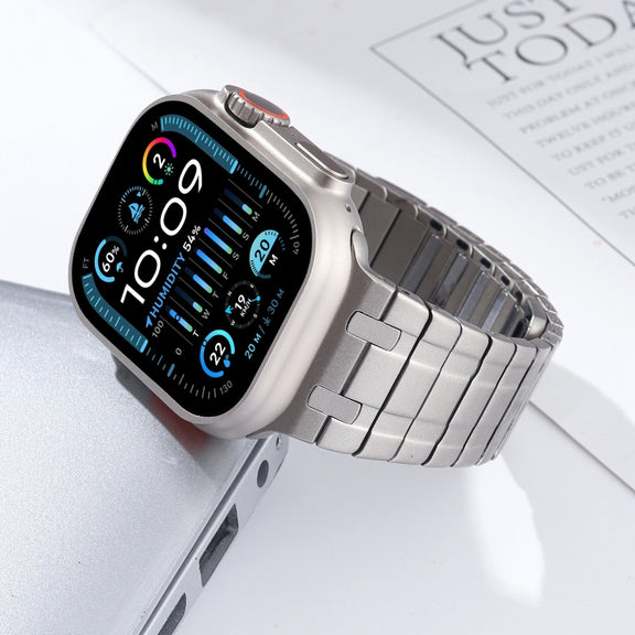 For Apple Watch Series 3 42mm Magnetic Stainless Steel Watch Band(Titanium Gold)