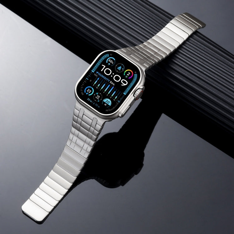 For Apple Watch Series 3 42mm Magnetic Stainless Steel Watch Band(Titanium Gold)
