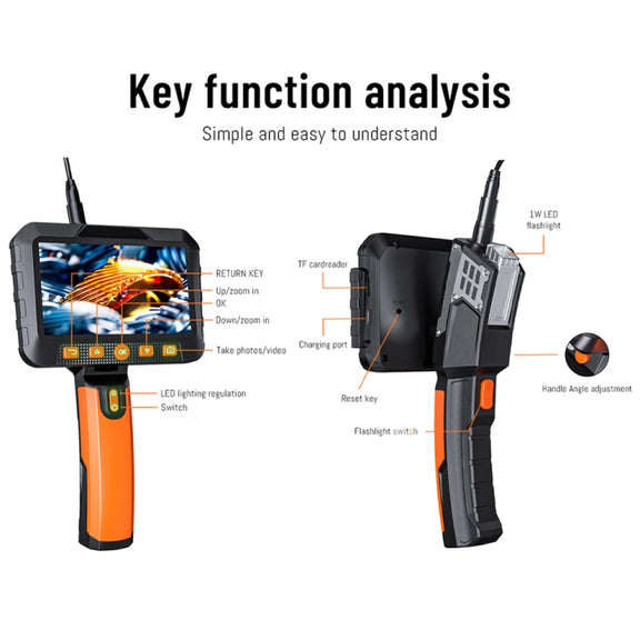 T27 5 inch IPS Color Screen 8mm Single Camera Handheld Hard Cable HD Industrial Endoscope, Length:2m(Orange Black)