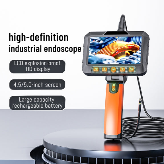 T27 5 inch IPS Color Screen 7.9mm Dual Camera Handheld Hard Cable HD Industrial Endoscope, Length:10m(Orange Black)