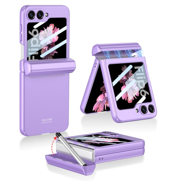 For Samsung Galaxy Z Flip6 / Flip7 FE GKK Integrated Magnetic Full Coverage Flip Phone Case with Pen Box+Pen(Purple)