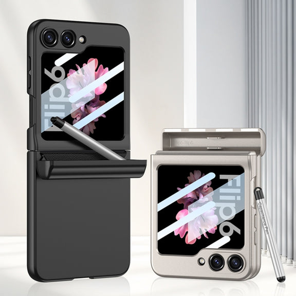 For Samsung Galaxy Z Flip6 / Flip7 FE GKK Integrated Magnetic Full Coverage Flip Phone Case with Pen Box+Pen(Silver)