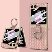 For Samsung Galaxy Z Flip6 / Flip7 FE GKK Integrated Plating Weave Texture Phone Case with Ring Holder(Pink)