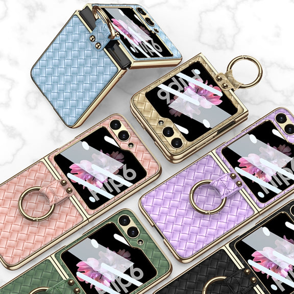 For Samsung Galaxy Z Flip6 / Flip7 FE GKK Integrated Plating Weave Texture Phone Case with Ring Holder(Pink)