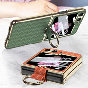 For Samsung Galaxy Z Flip6 / Flip7 FE GKK Integrated Plating Weave Texture Phone Case with Ring Holder(Pink)