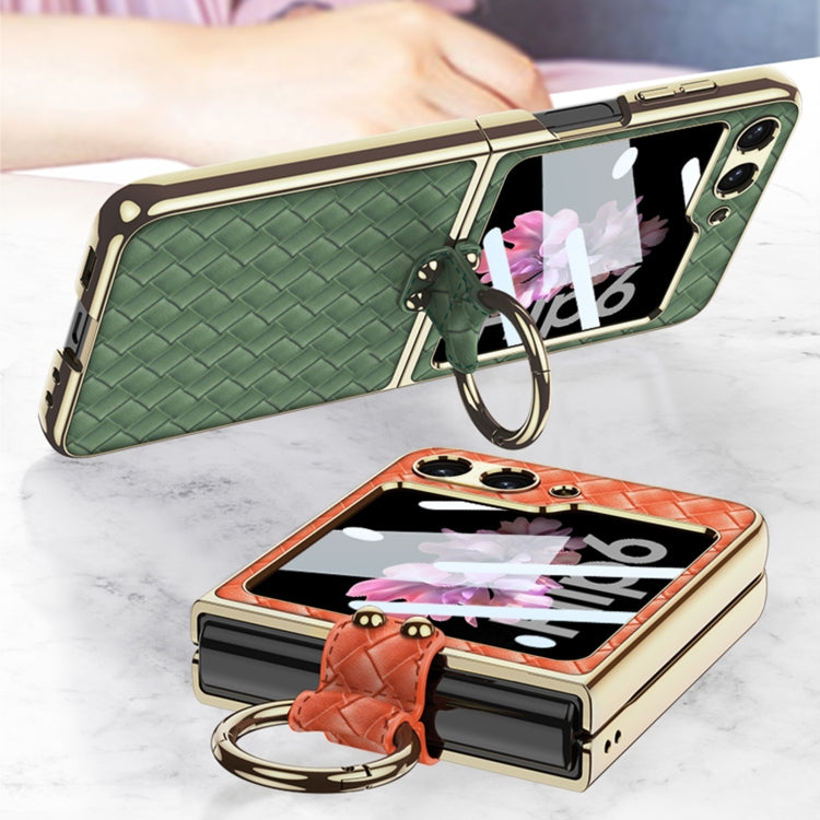 For Samsung Galaxy Z Flip6 / Flip7 FE GKK Integrated Plating Weave Texture Phone Case with Ring Holder(Pink)