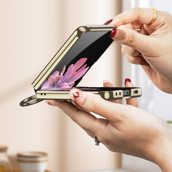 For Samsung Galaxy Z Flip6 / Flip7 FE GKK Integrated Plating Weave Texture Phone Case with Ring Holder(Pink)