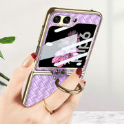 For Samsung Galaxy Z Flip6 / Flip7 FE GKK Integrated Plating Weave Texture Phone Case with Ring Holder(Blue)