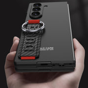 For Samsung Galaxy Z Fold6 GKK Integrated Big Hole Side Wrist Strap Ring Phone Case(Carbon Fibre Black)