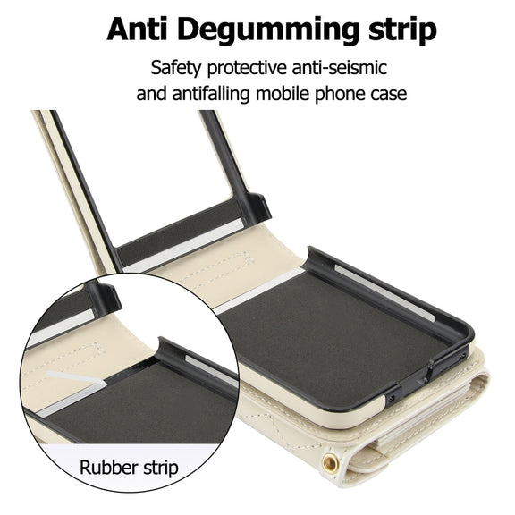 For Motorola Razr 40 Ultra Splicing Rhombic Texture Phone Case with Long & Short Lanyard(Beige)